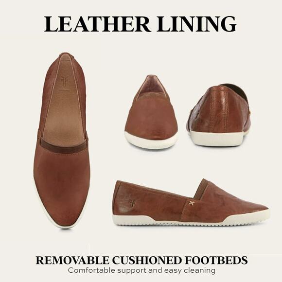 FRYE Melanie Womens Slip-On Leather Sneaker Cognac/Brown Flat Ballet Shoe Size 8 - Picture 6 of 10